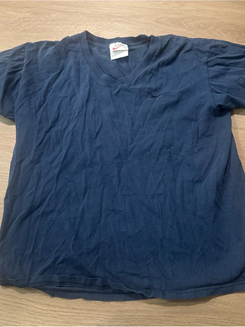 Nike Dark Blue V-Neck Tee with Pink Swoosh